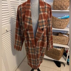 Andree By Unit Women Plaid Open Front Overcoat Size L Brown Fall Academia  NWT L